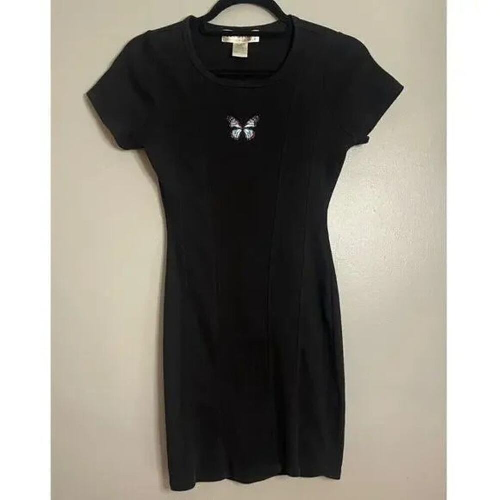 Cut and Paste Small Dress Y2K Butterfly Black Bodycon Ribbed Fitted California